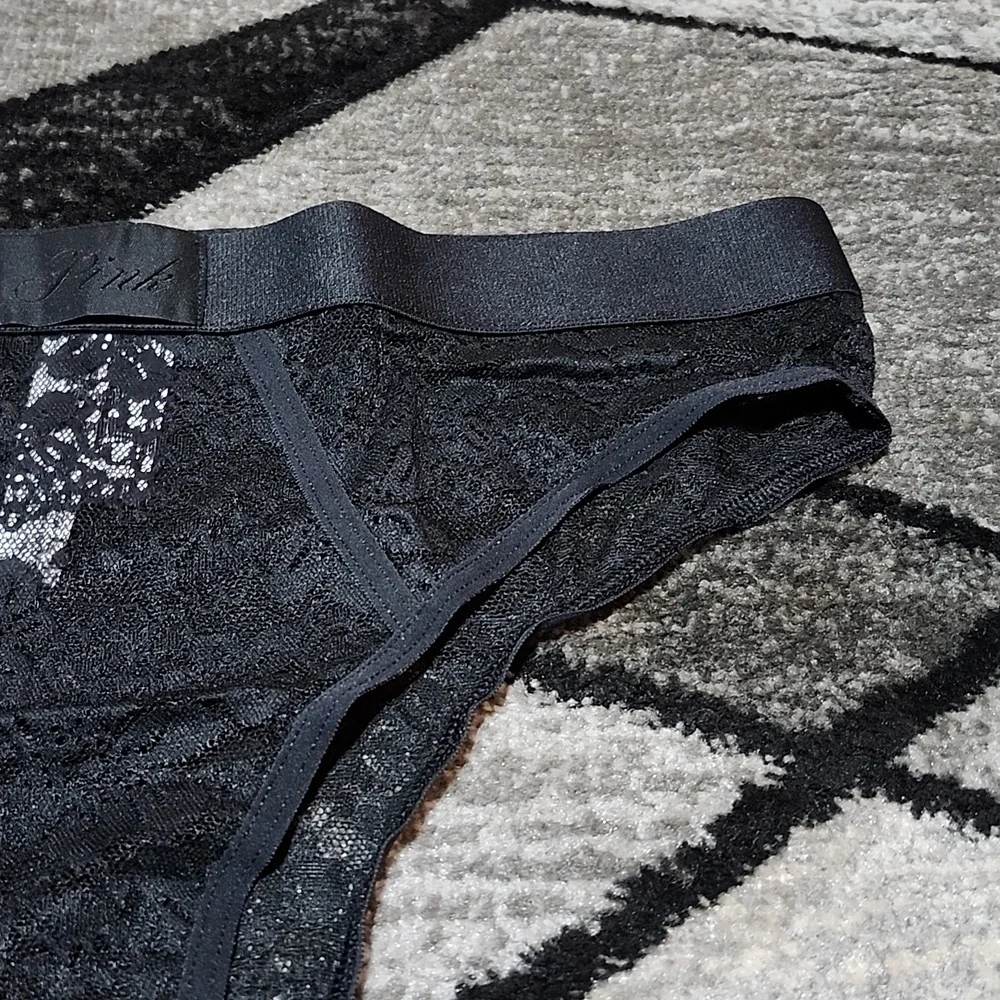 VS PINK BLACK LACIE LOGO PATCH BRAZILIAN PANTY